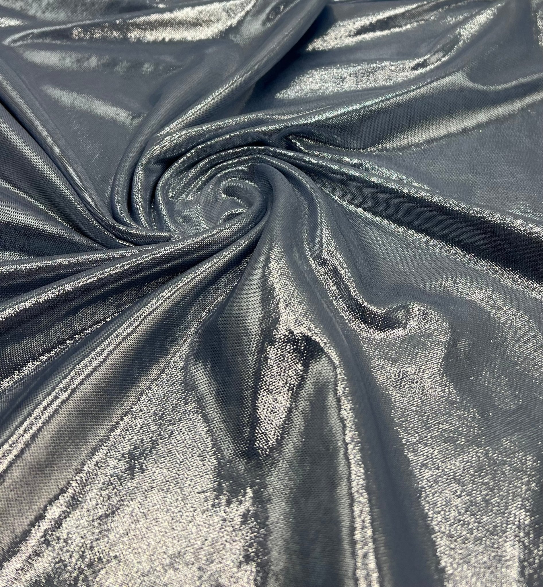 Baby Blue Silver Shiny Foil Mesh Fabric Stretch - T9 Fabrics